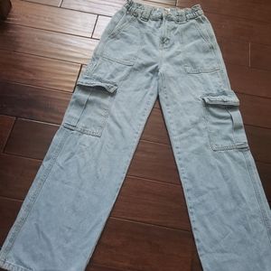 Women Medium Wash Wide Leg Cargos